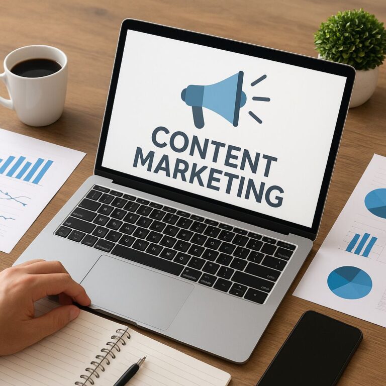 CONTENT MRKETING WORKS DOING WITH A LAPTOP